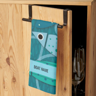 Nautical  Fish Pattern Boat Name Tea Towel