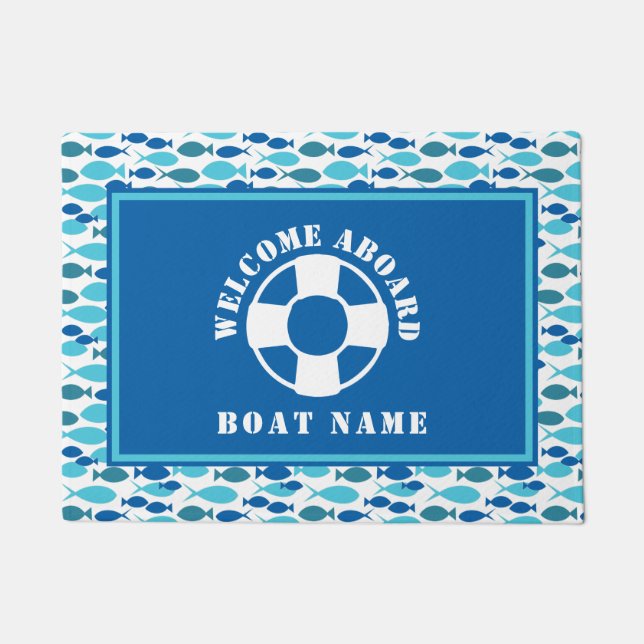 Nautical Fish Welcome Aboard Custom Boat Doormat (Front)