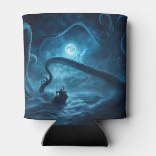 Nautical Fishing Boat and Giant Octopus Kraken Can Cooler