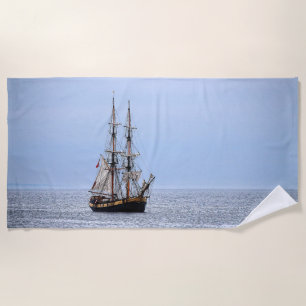 Nautical Fishing Boat Blue Skies Beach Towel