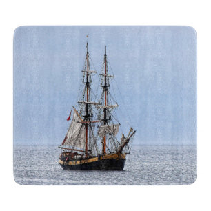 Nautical Fishing Boat Blue Skies Glass Cutting Board
