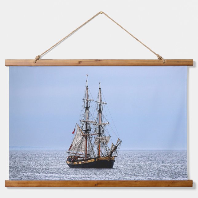 Nautical Fishing Boat Blue Skies Hanging Tapestry (Front)