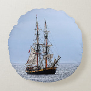 Nautical Fishing Boat Blue Skies Round Cushion