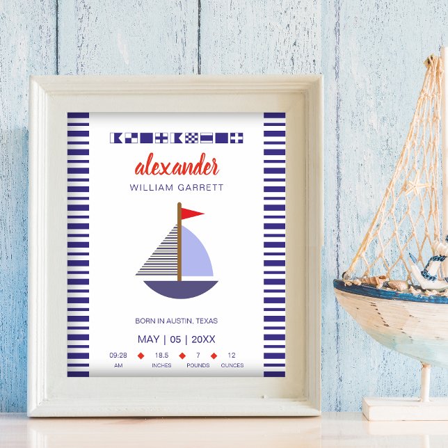 Nautical Flags Alphabet and Boat for Baby Room Poster (Nautical Flags Alphabet and Boat for Baby Room Poster.)