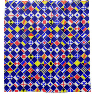 Nautical Flags signal Navy Blue Checkers Shower Curtain