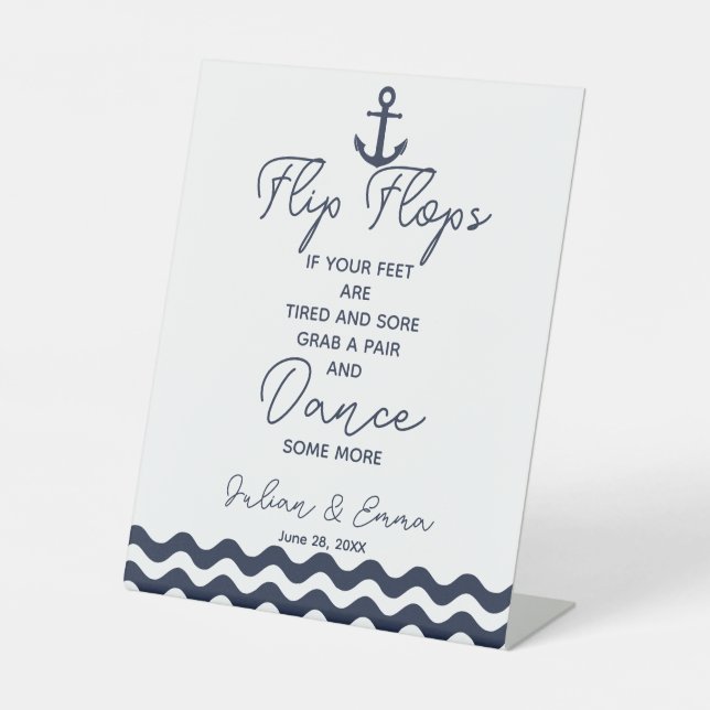Nautical Flip Flop wedding party print Pedestal Sign (Front)