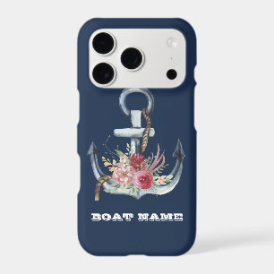 Nautical Floral Anchor Boat Name Navy Blue