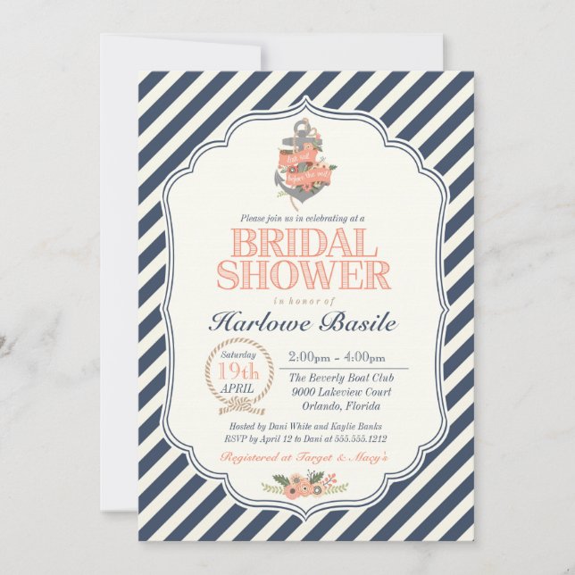 Nautical Floral Anchor Bridal Shower Invitation (Front)