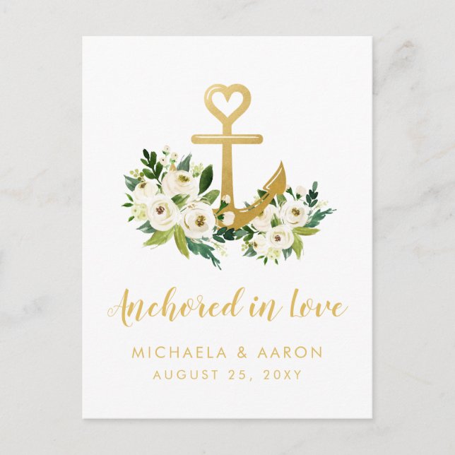 Nautical Floral Anchor Save the Date Postcard (Front)