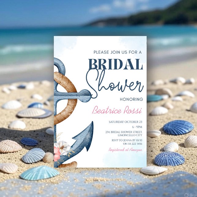 Nautical Floral Anchor Stripe Bridal Shower Invitation (Nautical Floral Anchor Stripe Bridal Shower Invitation)