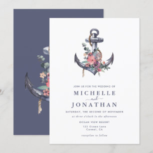 Nautical Floral Anchor Wedding  Invitation