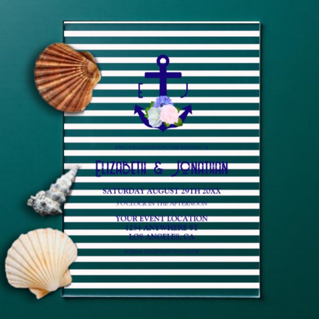 Nautical Floral Stripes Wedding Acrylic Invitations (Creator Uploaded)