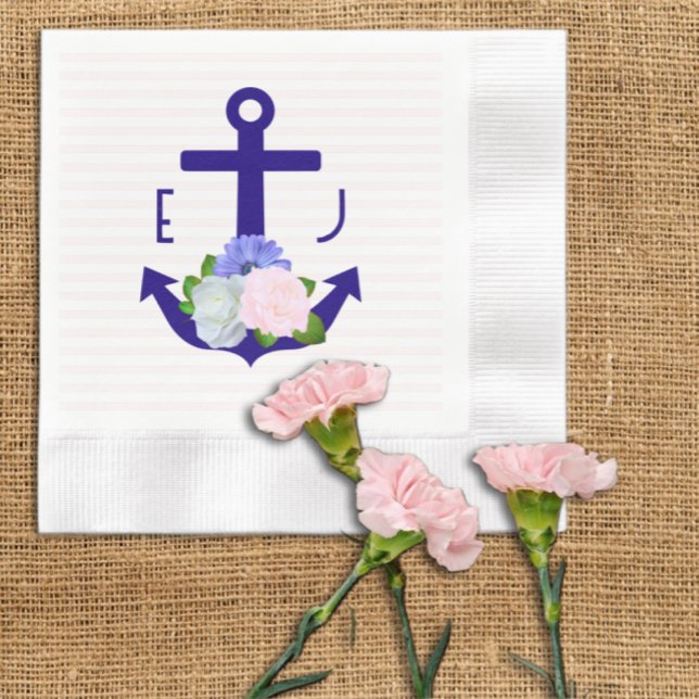 Nautical Floral Stripes Wedding Napkin (Creator Uploaded)