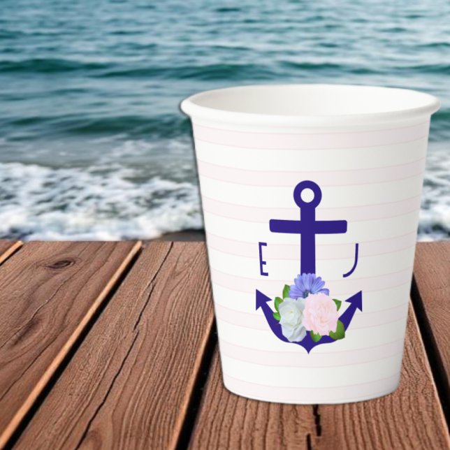 Nautical Floral Stripes Wedding Paper Cups (Creator Uploaded)