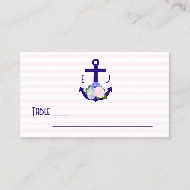 Nautical Floral Stripes Wedding Place Card (Front)