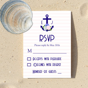 Nautical Floral Stripes Wedding RSVP Card