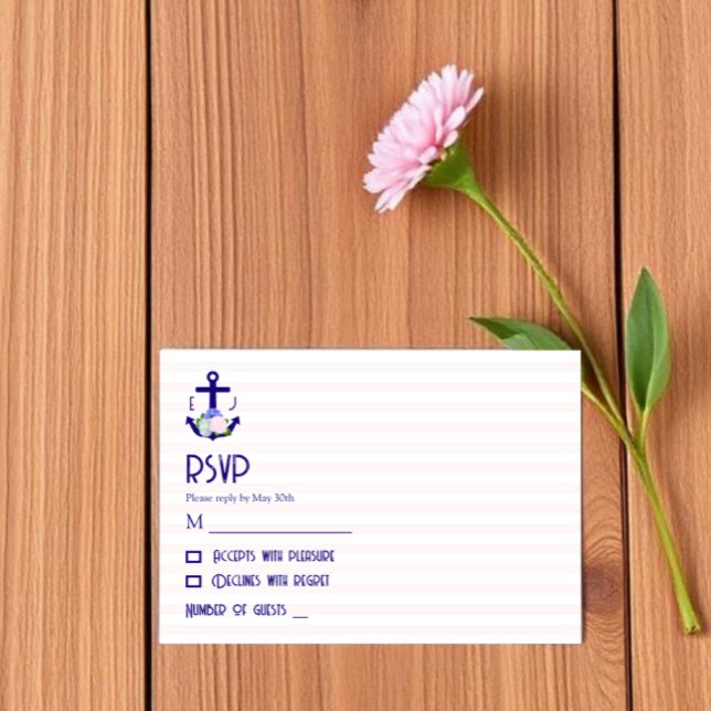 Nautical Floral Stripes Wedding RSVP Card (Creator Uploaded)