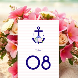 Nautical Floral Stripes Wedding Table Number