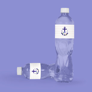 Nautical Floral Stripes Wedding Water Bottle Label
