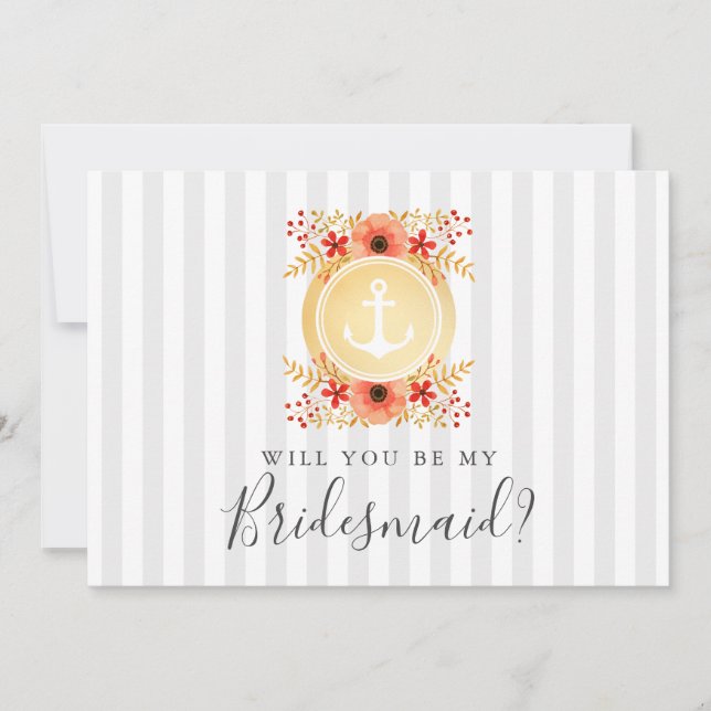 Nautical Floral Will You Be My Bridesmaid Card (Front)