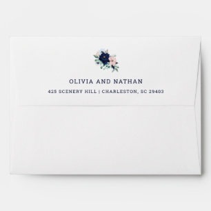 Nautical Flowers Navy Blue Floral and Stripes Envelope