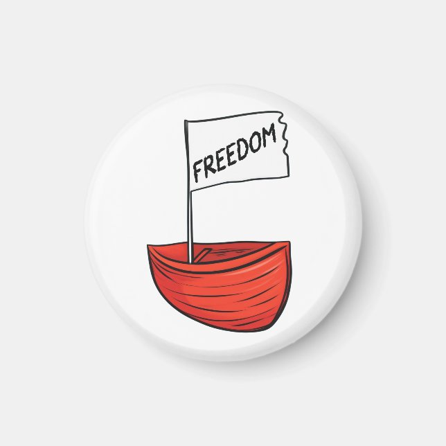 Nautical Freedom Boat Illustration Magnet (Front)