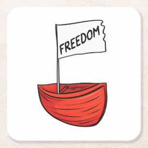 Nautical Freedom Boat Illustration Square Paper Coaster