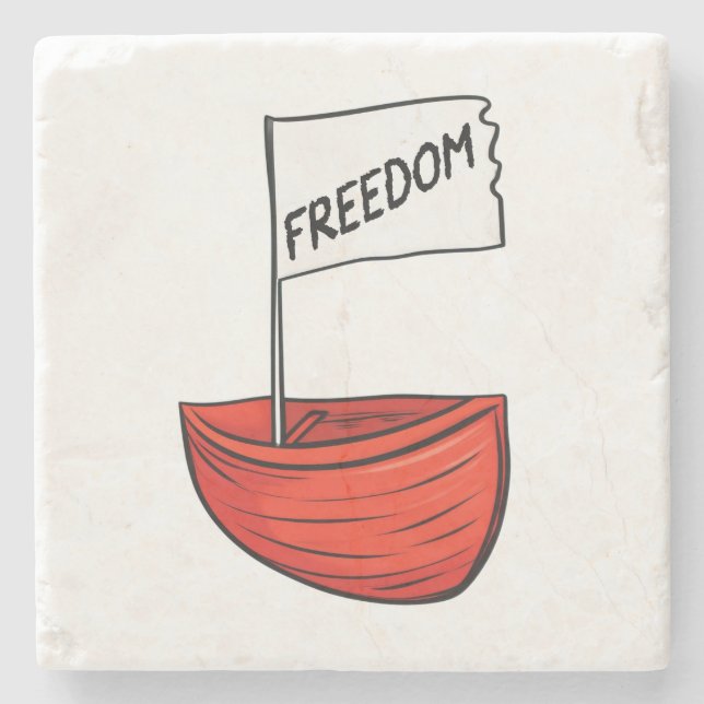 Nautical Freedom Boat Illustration Stone Coaster (Front)