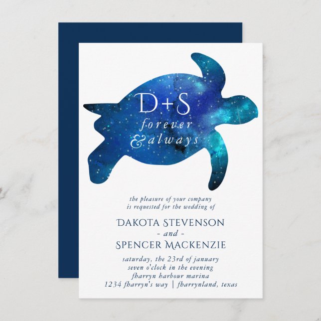 Nautical Galaxy Sea Turtle | Monogram Wedding Invitation (Front/Back)