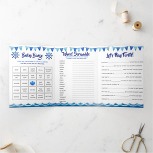 Nautical games baby boy blue 1st birthday party Tri-Fold invitation
