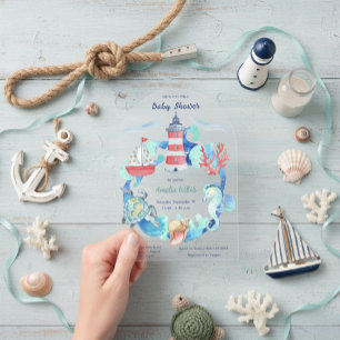 Nautical Gender Neutral Watercolor Baby Shower Acrylic Invitations