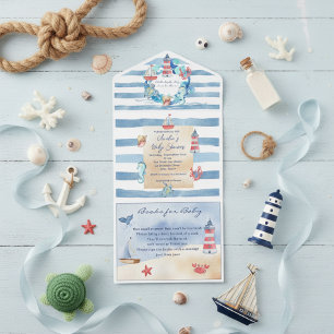 Nautical Gender Neutral Watercolor Baby Shower All In One Invitation