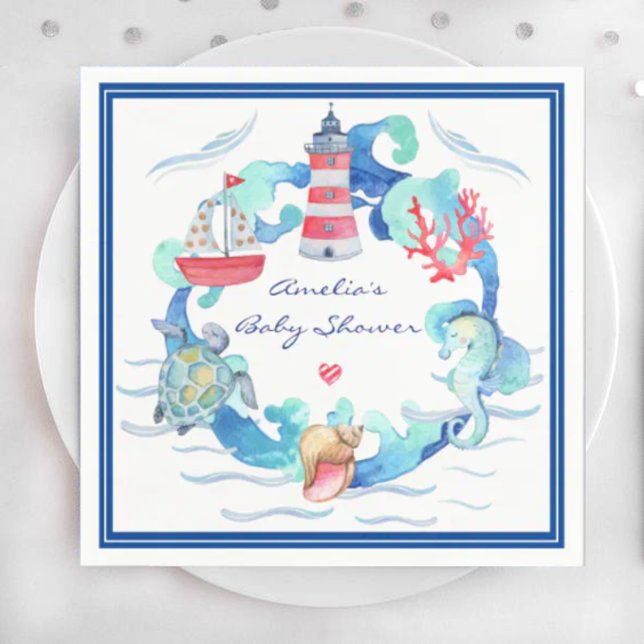 Nautical Gender Neutral Watercolor Baby Shower Napkin (Creator Uploaded)