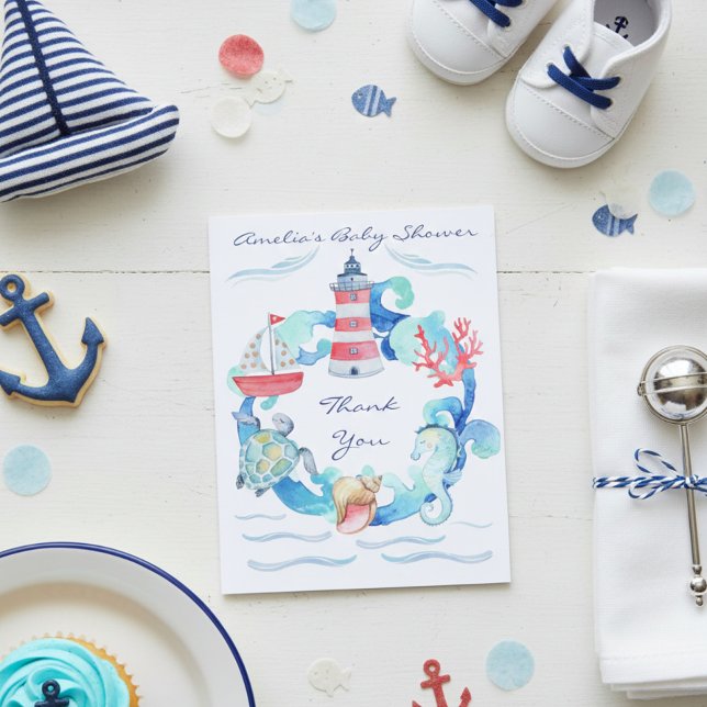 Nautical Gender Neutral Watercolor Baby Shower Thank You Card (Creator Uploaded)