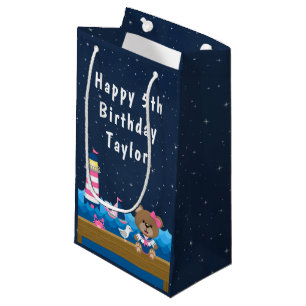 Nautical Girl Bear Pink and Navy Happy Birthday Small Gift Bag