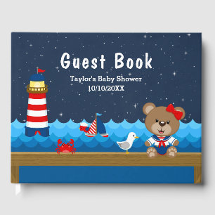 Nautical Girl Bear Red and Navy Baby Shower Guest Book