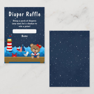 Nautical Girl Bear Red and Navy Diaper Raffle Enclosure Card