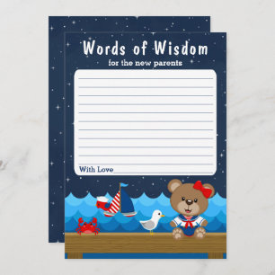 Nautical Girl Bear Red and Navy Words of Wisdom Invitation