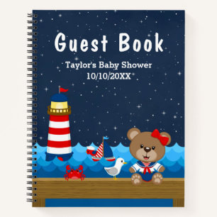 Nautical Girl Bear Red Baby Shower Guest Book