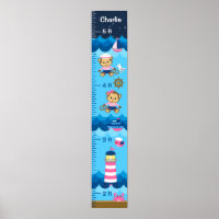 Nautical Girl Monkey Pink and Navy Growth Chart