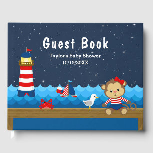 Nautical Girl Monkey Red and Navy Baby Shower Guest Book