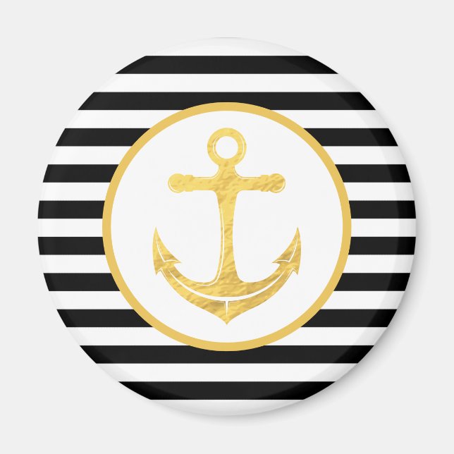 Nautical Gold Anchor and Black Stripes Magnet (Front)