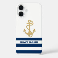 Nautical,Gold Anchor Navy Blue White Stripes
