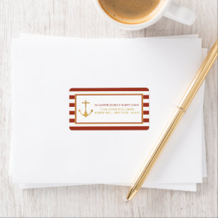 Nautical Gold Anchor, Red Brick & Gold Wedding Label