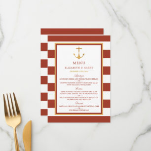 Nautical Gold Anchor, Red Brick & Gold Wedding Menu
