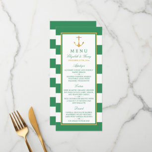 Nautical Gold Anchor, Sea Green & Gold Wedding Menu