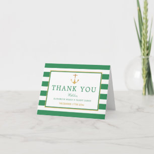 Nautical Gold Anchor, Sea Green & Gold Wedding Thank You Card