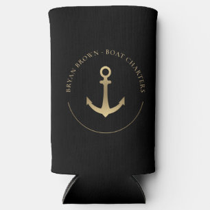 Nautical Gold Anchor Seltzer Can Cooler