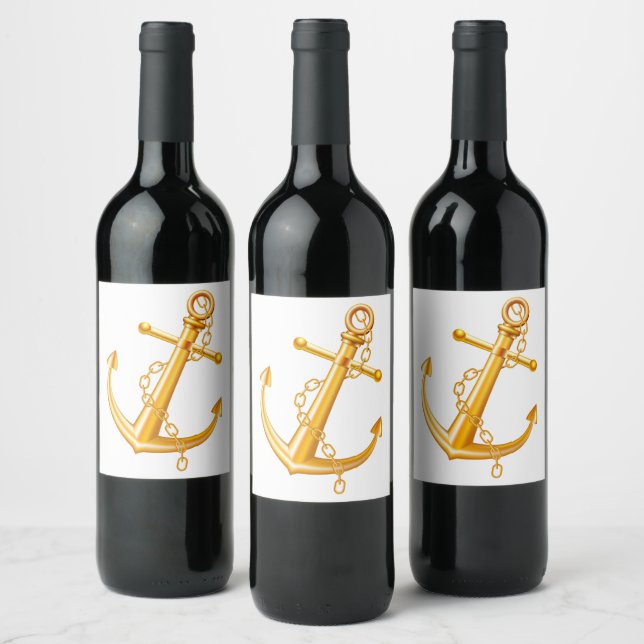 Nautical Gold Anchor Wedding Beach Summer Party Wine Label (Bottles)