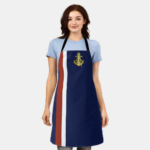 Nautical gold anchor/wheel/white/red/blue apron